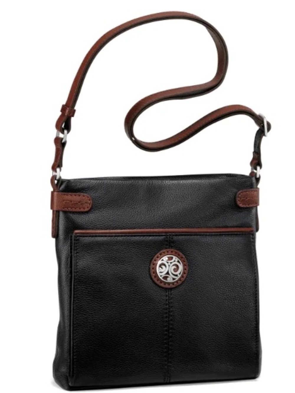 NEW Brighton London Groove Selena Organizer Bag in Black Leather with Brown Trim